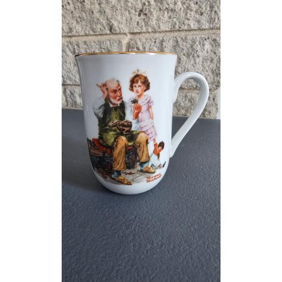 Norman Rockwell Mugs (4)  A Good Boy Memories Music Master The Cobbler, Gold Rim - Picture 11 of 13